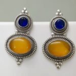 Antique Earrings with Blue & Amber Stones