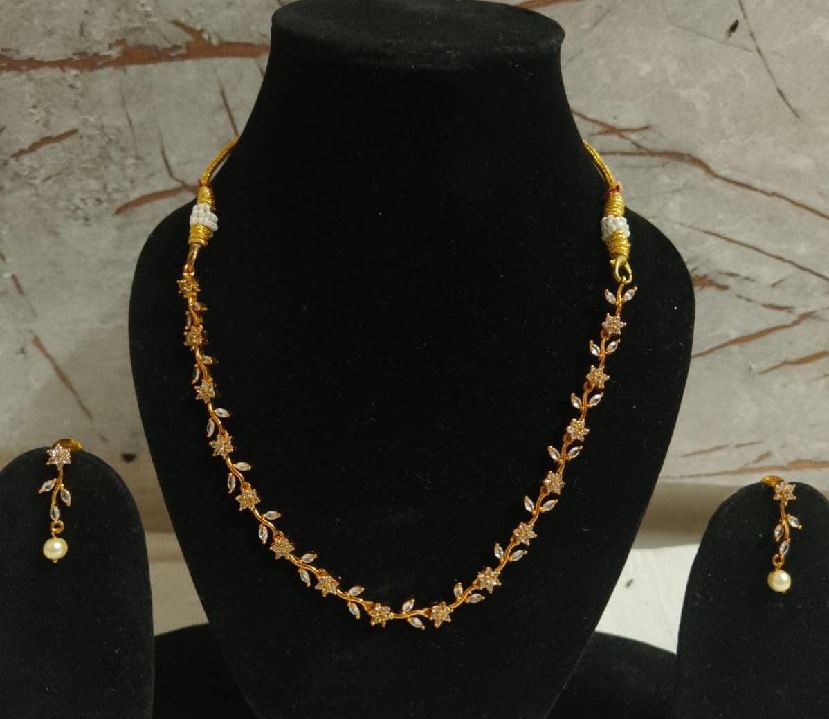 Delicate Floral CZ Necklace Set – Gold & Pearl Charm
