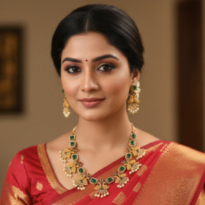 Royal Peacock Temple Necklace Set – Green & Gold Elegance