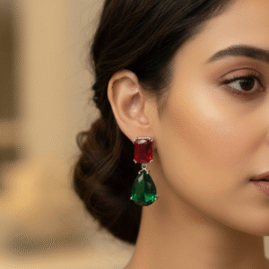 Green Emerald and ruby tear drop earrings