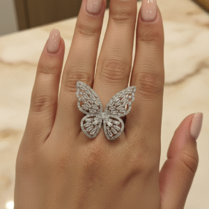 Sparkling AD Stone Butterfly Statement Ring
