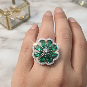 Emerald Petal Ring