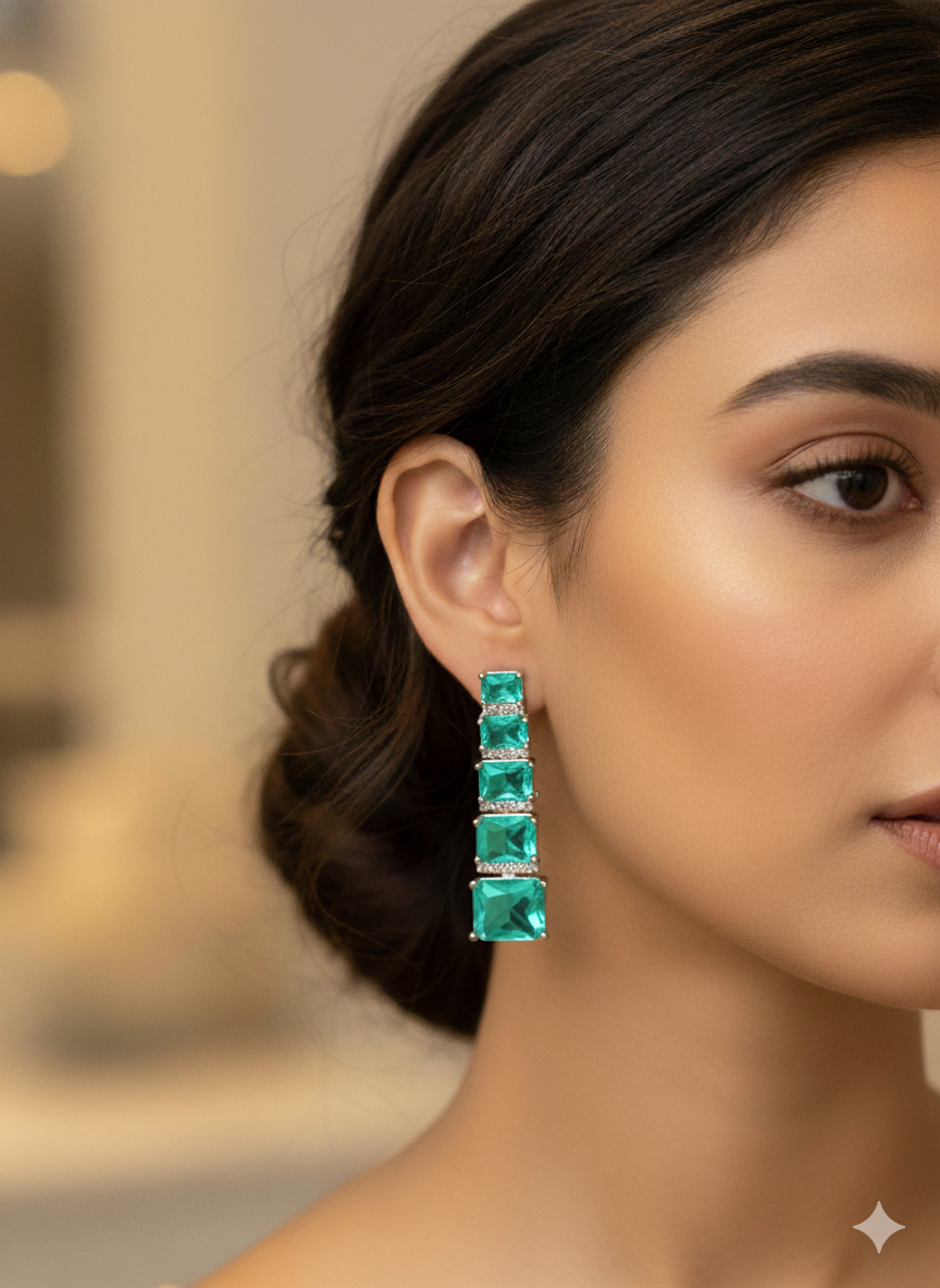 Rama Green Quartz Bar Drop Earrings