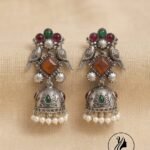 Mayura Antique Oxidized Bird Moti Jhumki