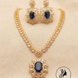 Royal Blue Star Cut AD Necklace Set