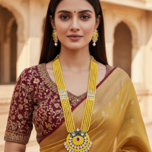 Yellow Beaded Multistrand Statement Necklace Set