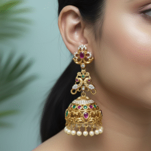 Ruby Jhumka Earrings with Pearl Drops