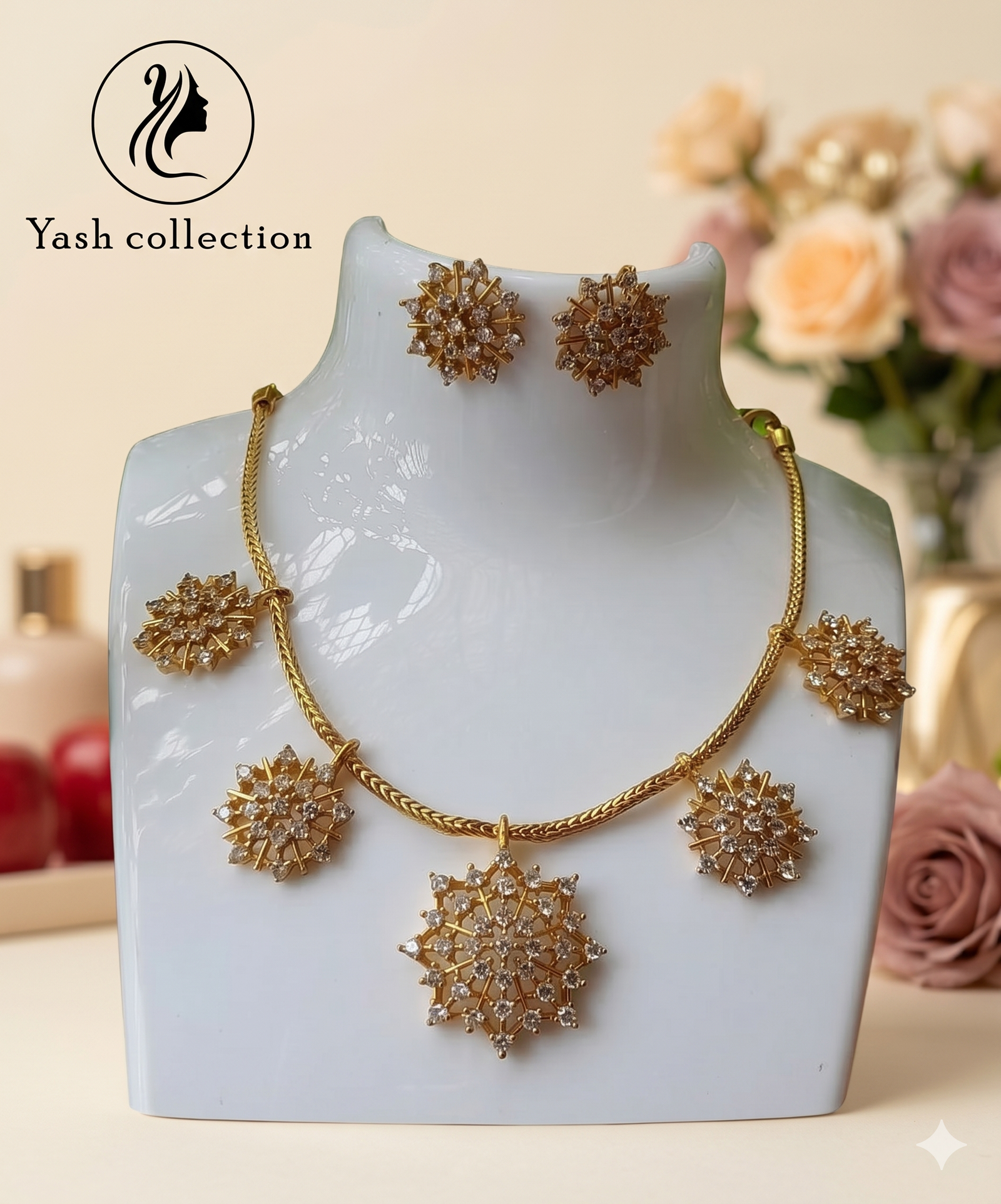 5-Cluster Crystal Necklace Set