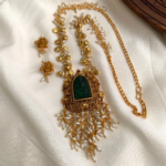 Emerald Carved Lakshmi Pendant Necklace Set