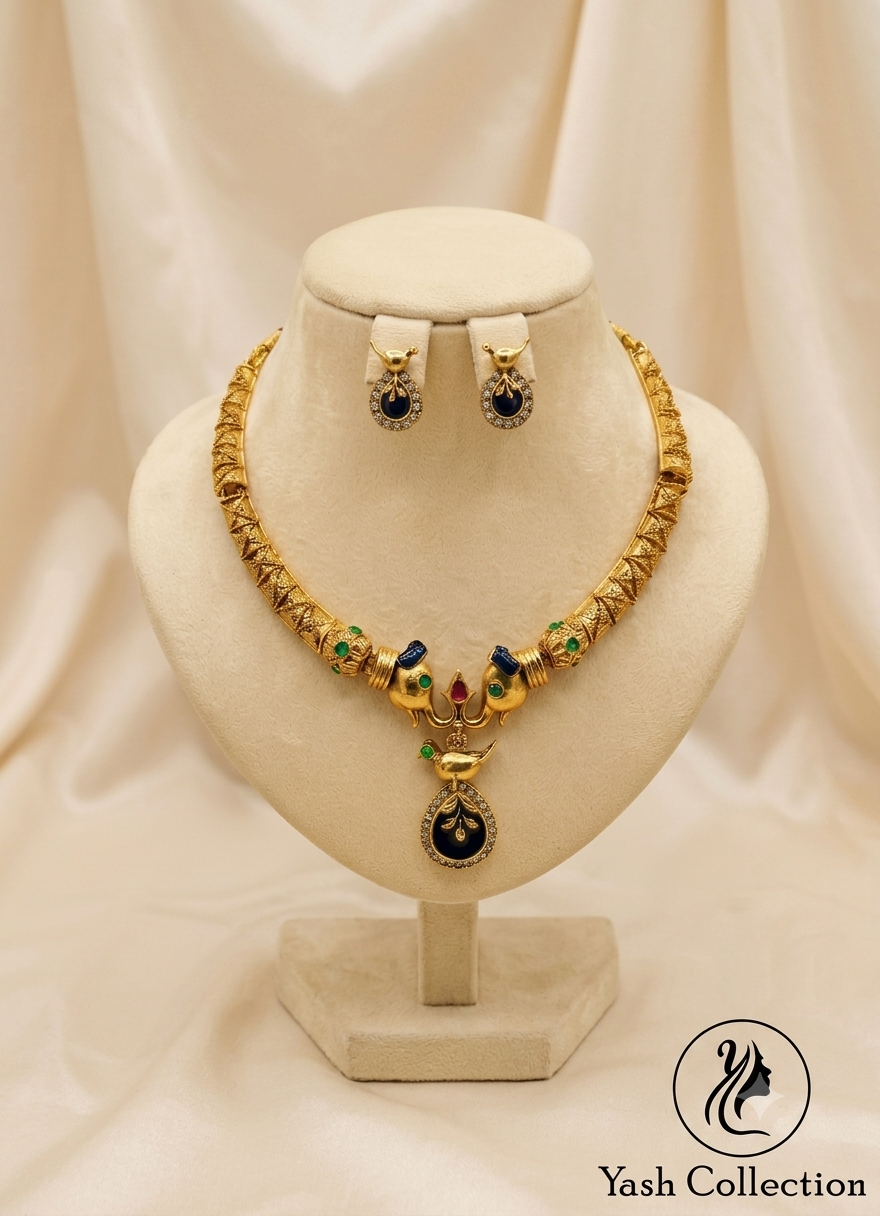 Antique Gold Elephant & Peacock Choker Set