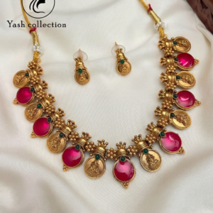 Laxmi Coin & Crimson Kemp Stone Antique Set