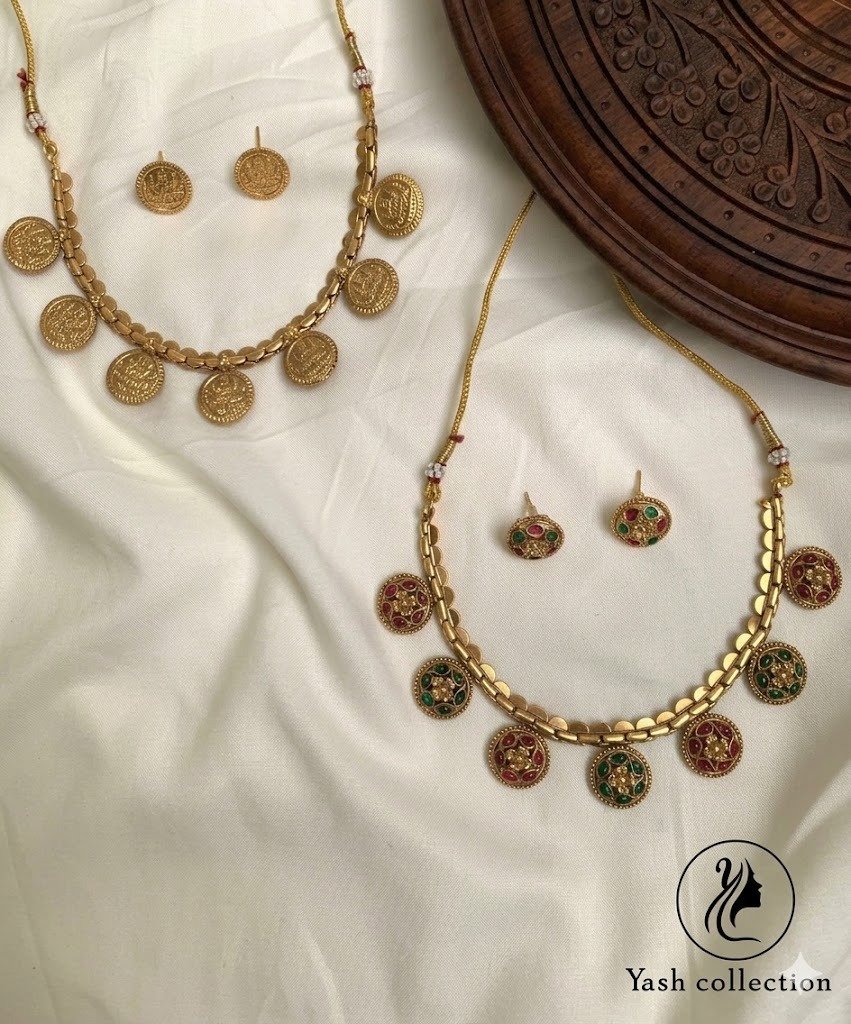Reversible Antique Coin & Floral Motif Necklace Set