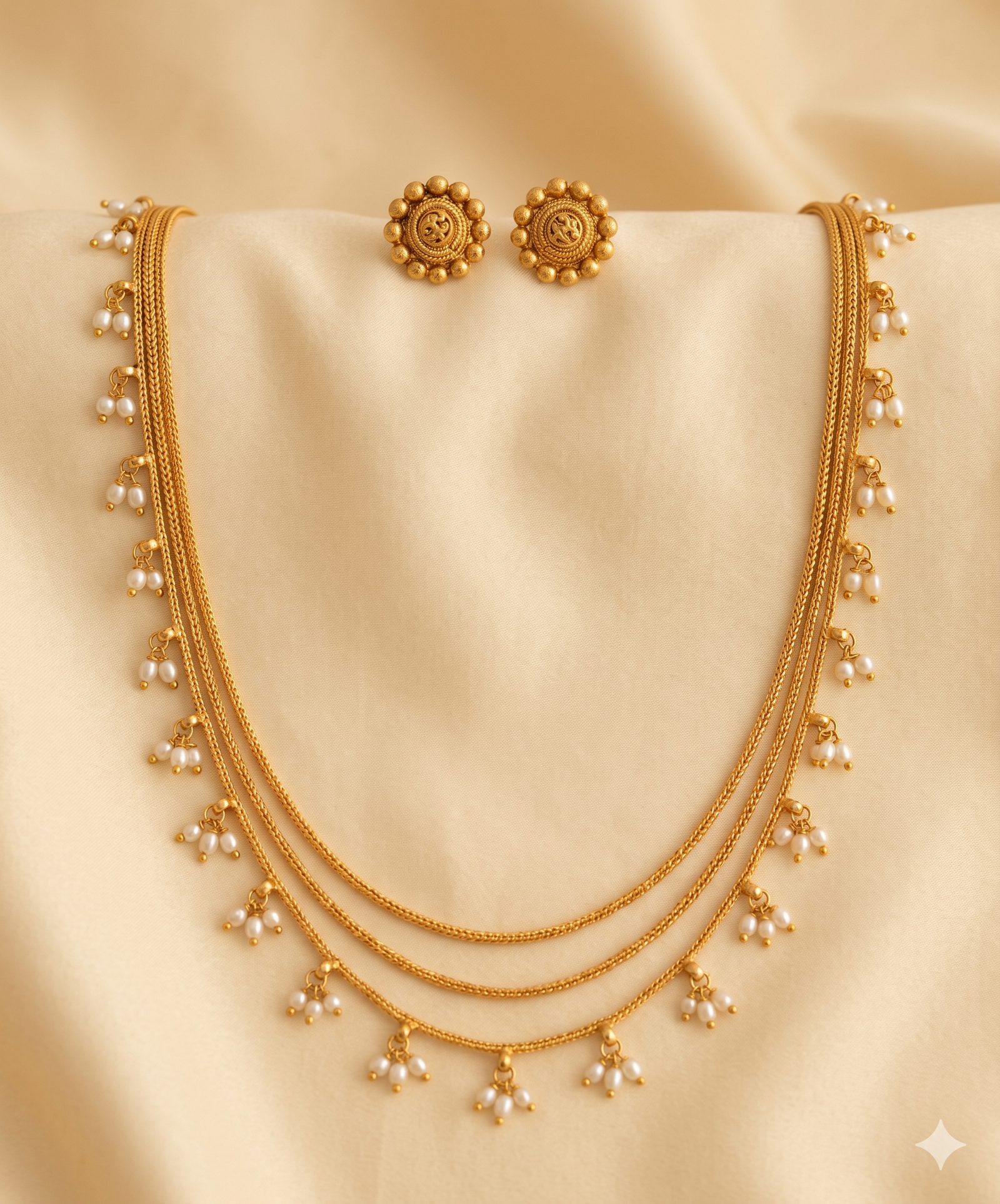 Three-Layered Gold and Pearl Guttapusalu Set