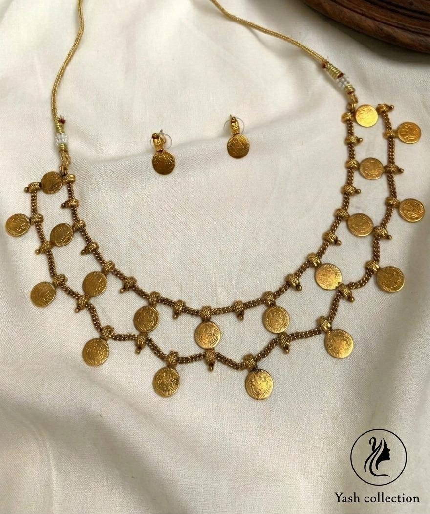 Traditional Gold Lakshmi Coin Choker Set